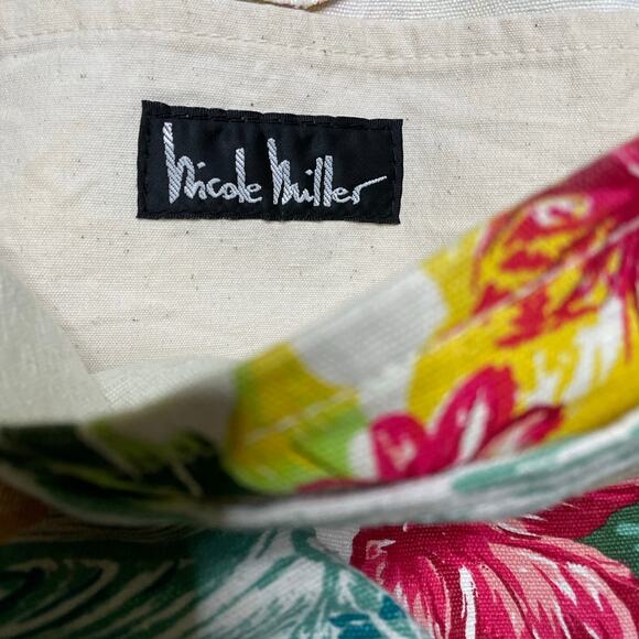 Nicole Miller Vintage Tropical Print Canvas Messenger Bag - Picture 7 of 8